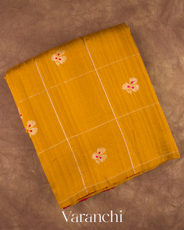 Turmeric Yellow Checks Raw Silk Handloom Saree