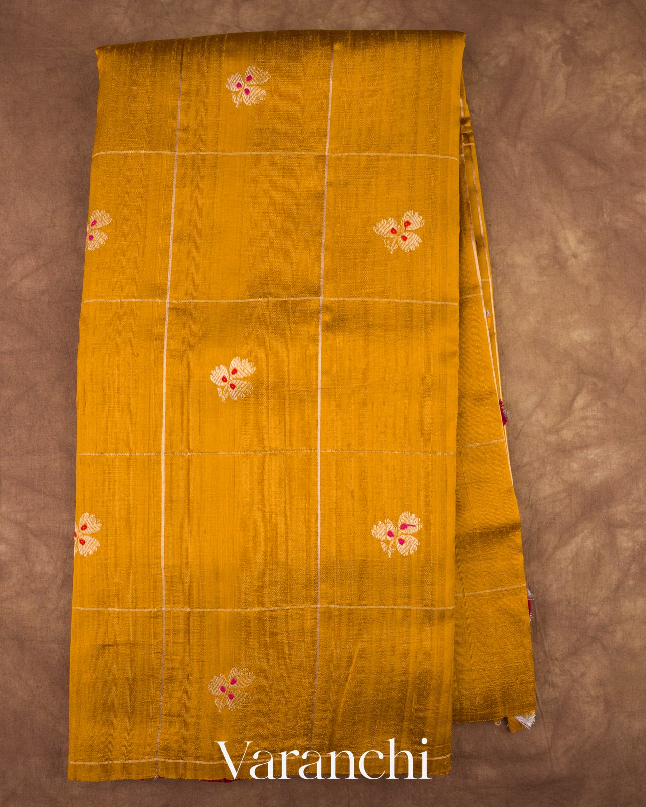 Turmeric Yellow Checks Raw Silk Handloom Saree