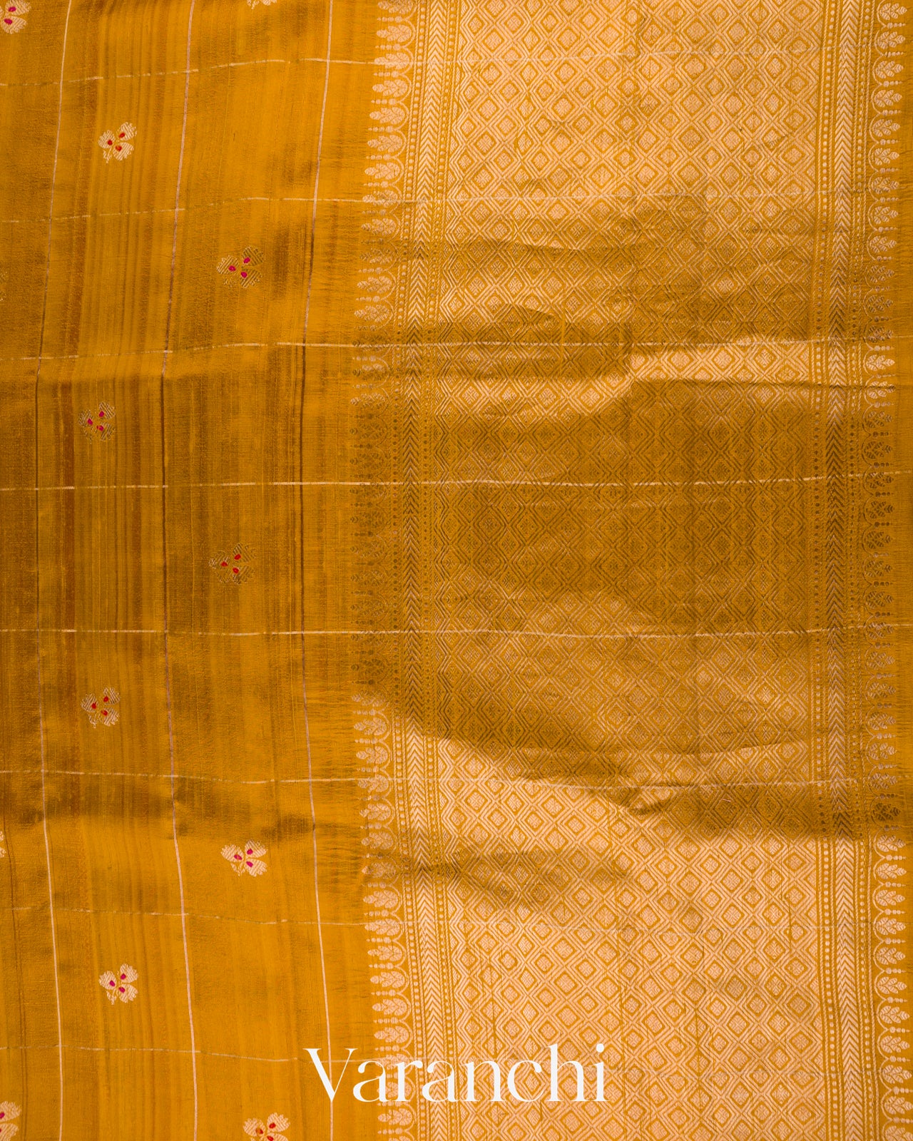 Turmeric Yellow Checks Raw Silk Handloom Saree