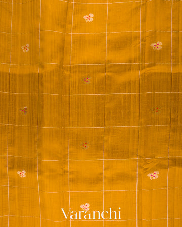 Turmeric Yellow Checks Raw Silk Handloom Saree