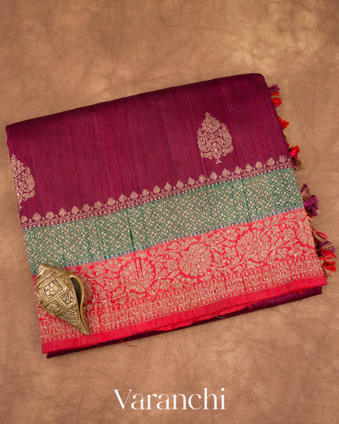Wine Maroon Pure Raw Silk Handloom Saree