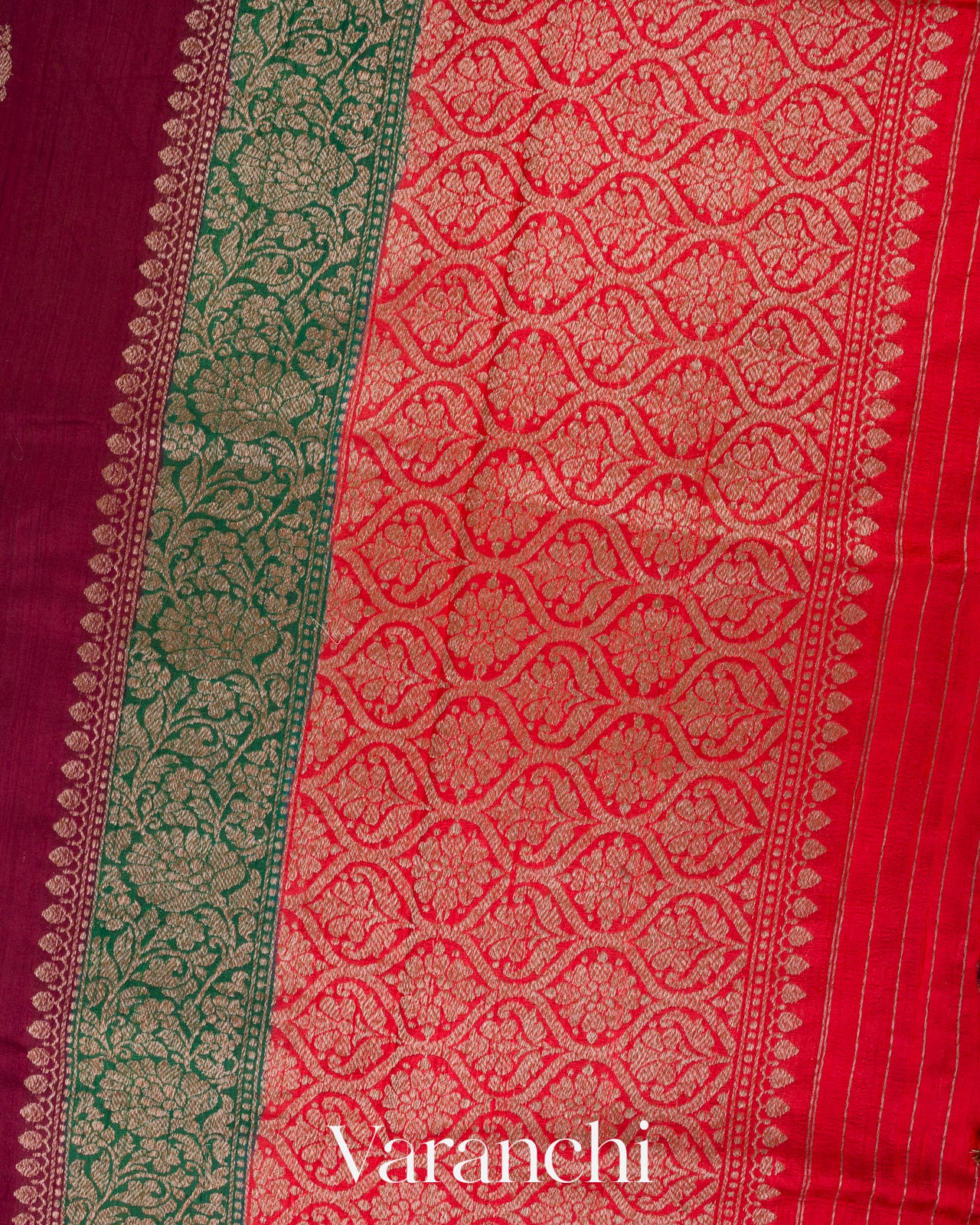 Wine Maroon Pure Raw Silk Handloom Saree