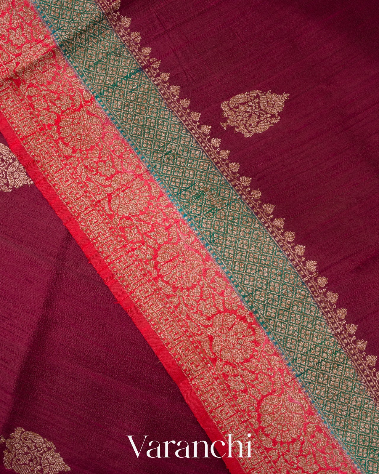 Wine Maroon Pure Raw Silk Handloom Saree