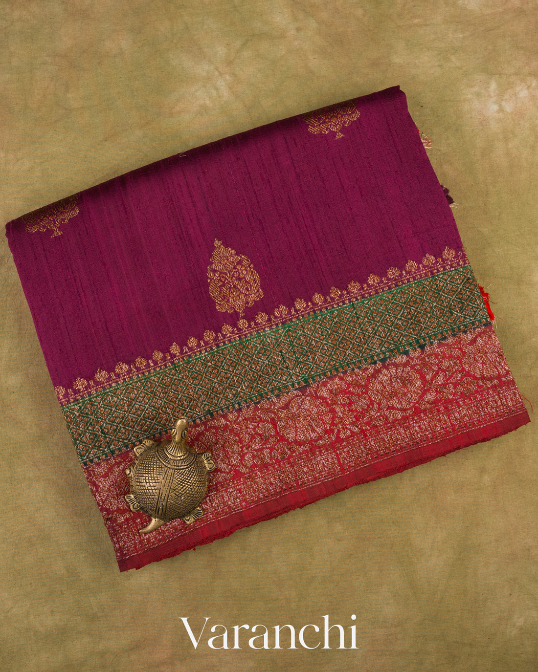 Deep Wine Tree Motif Pure Raw Silk Handloom Saree