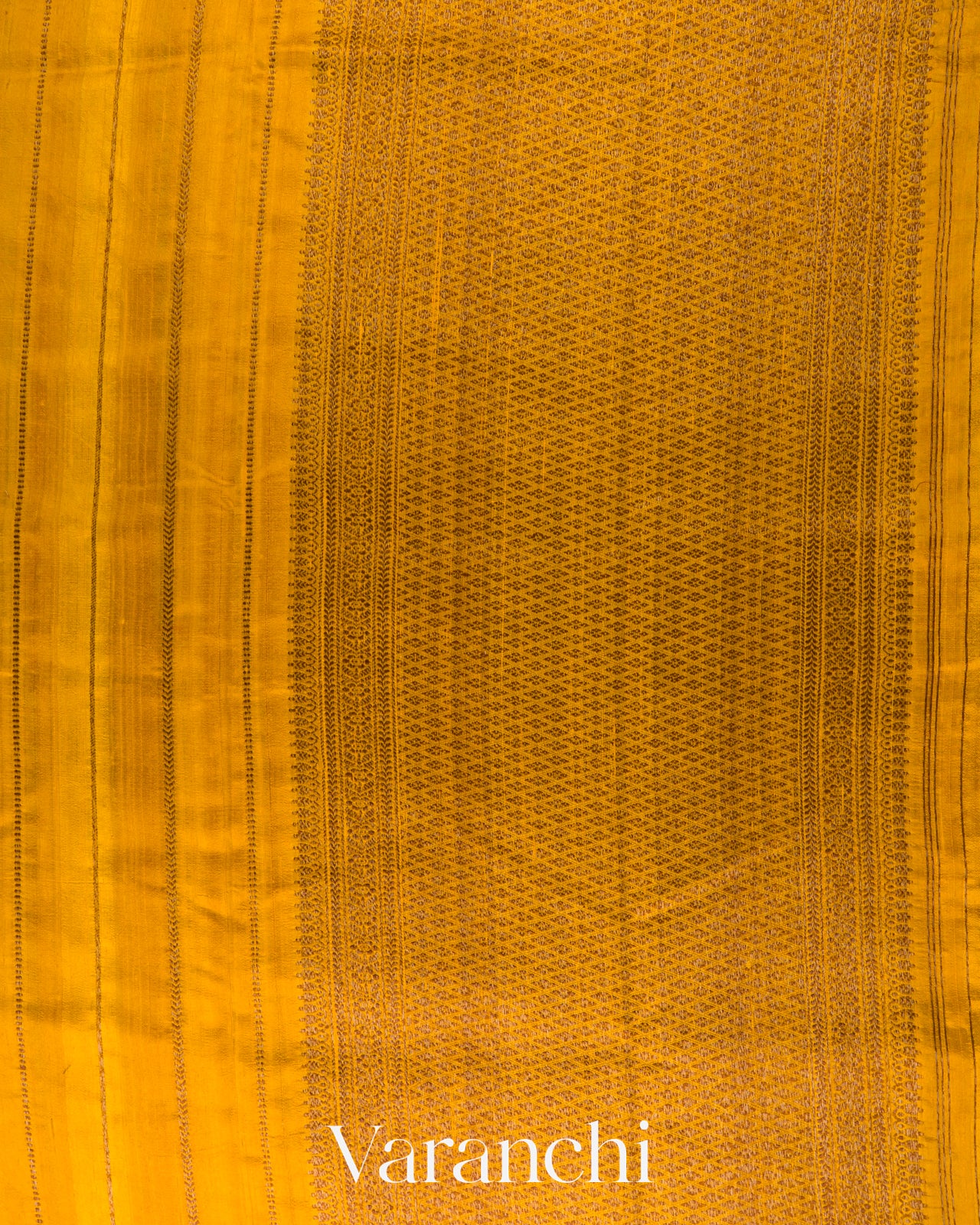 Mustard Yellow Borderless Striped Pure Raw Silk Handloom Saree