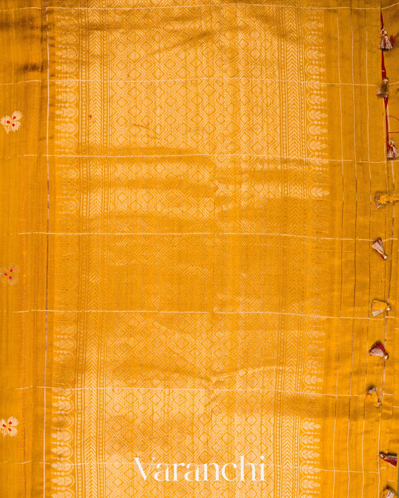 Mustard Yellow Checks Raw Silk Handloom Saree 