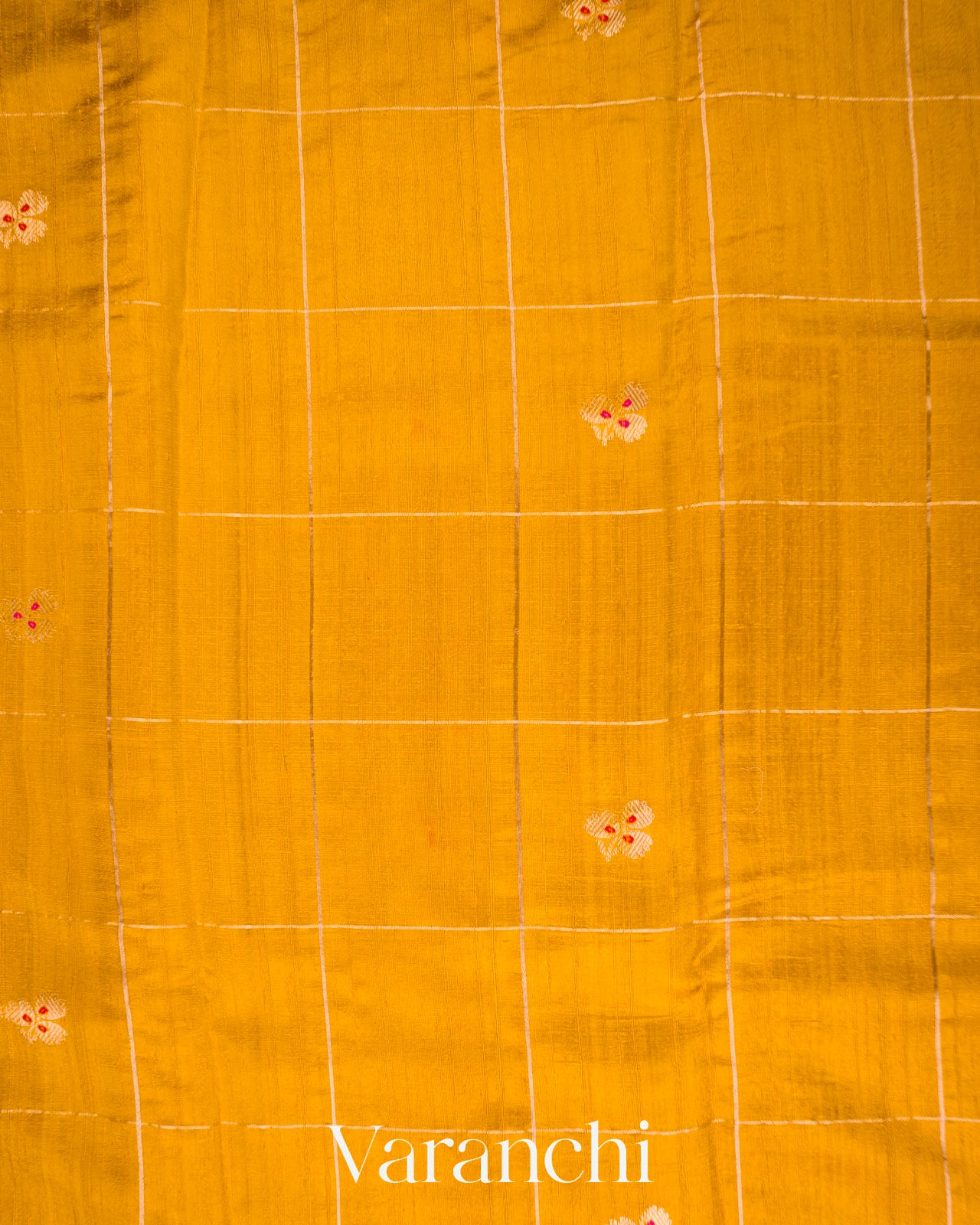 Mustard Yellow Checks Raw Silk Handloom Saree 