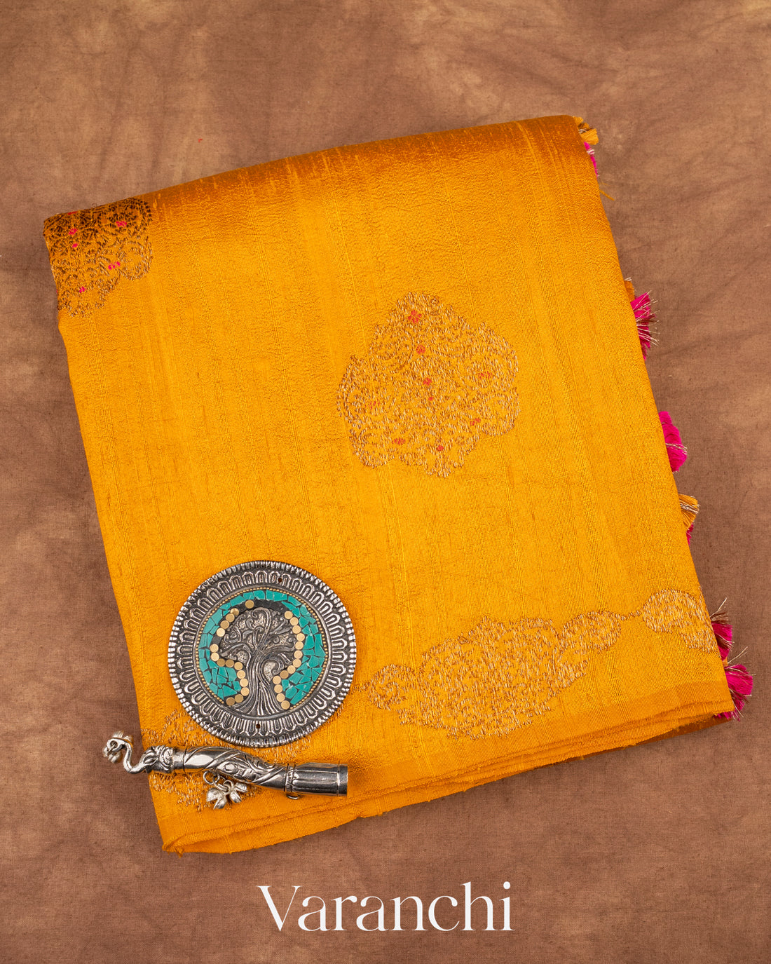 Amber Yellow Raw Silk Handloom saree