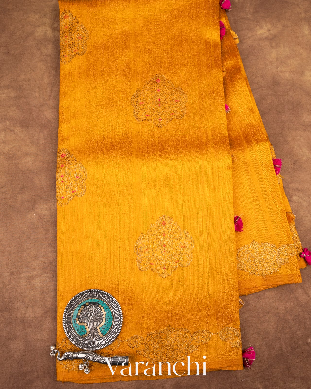 Amber Yellow Raw Silk Handloom Saree 