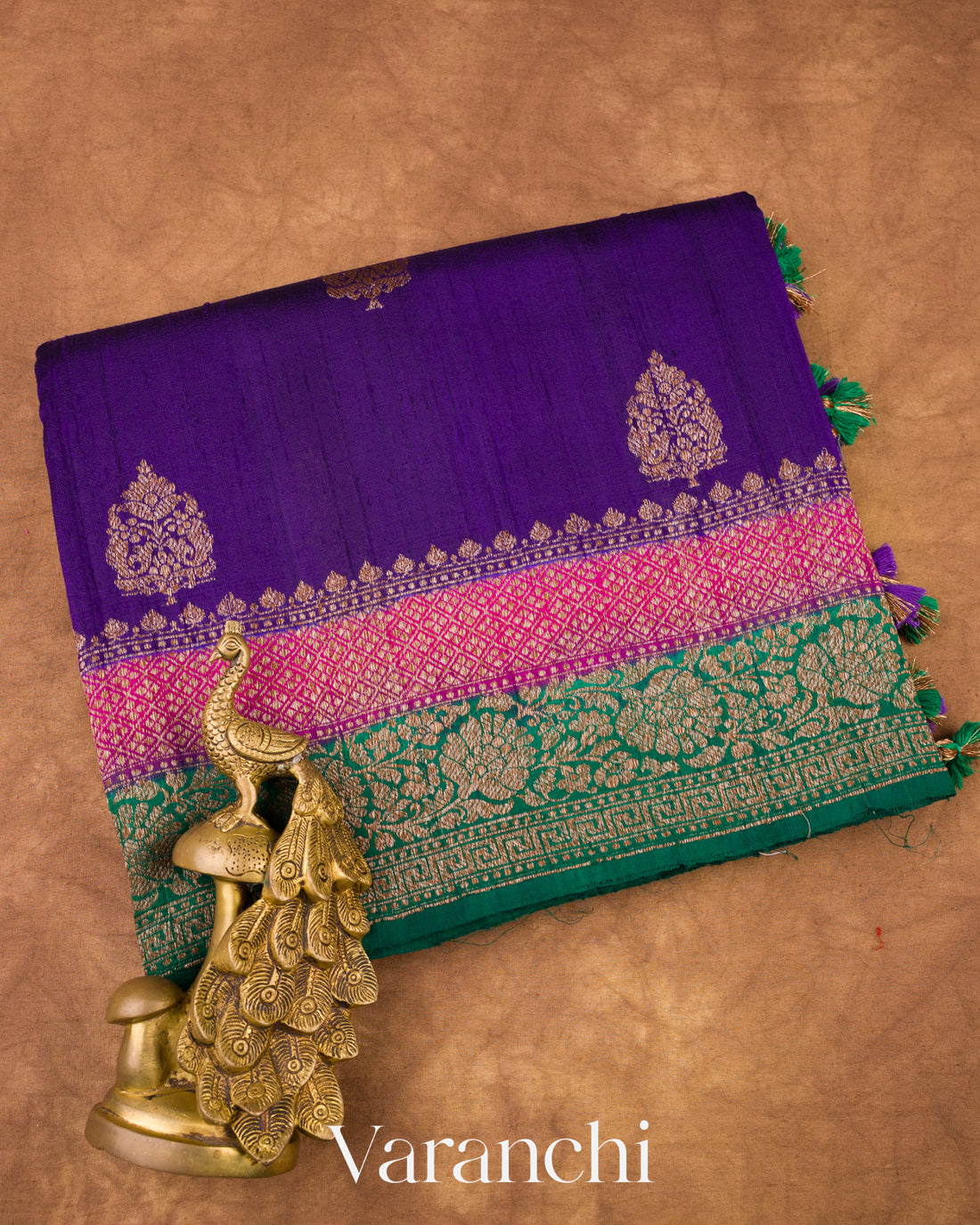 Deep Violet Pure Raw Silk Handloom Saree