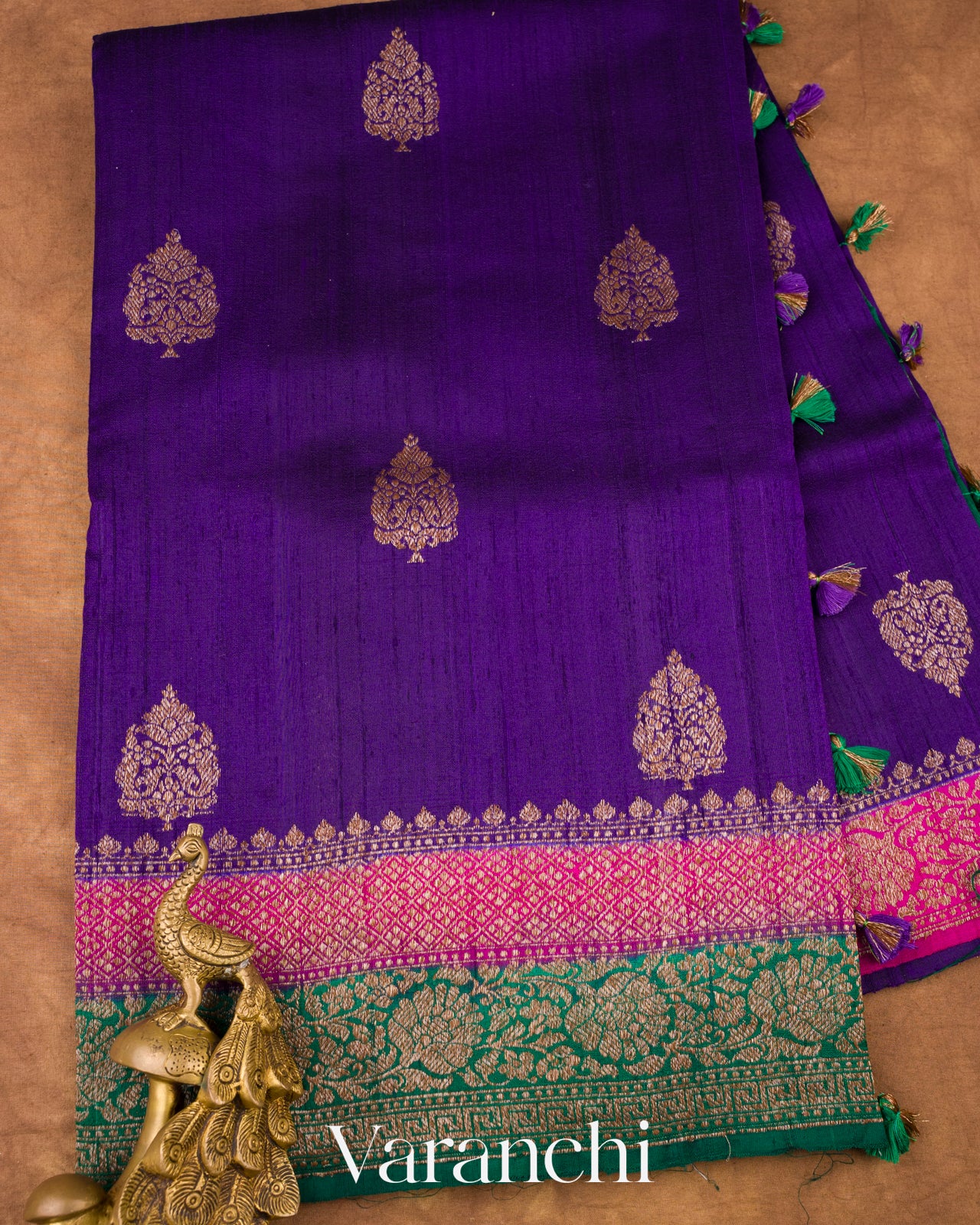 Deep Violet Pure Raw Silk Handloom Saree