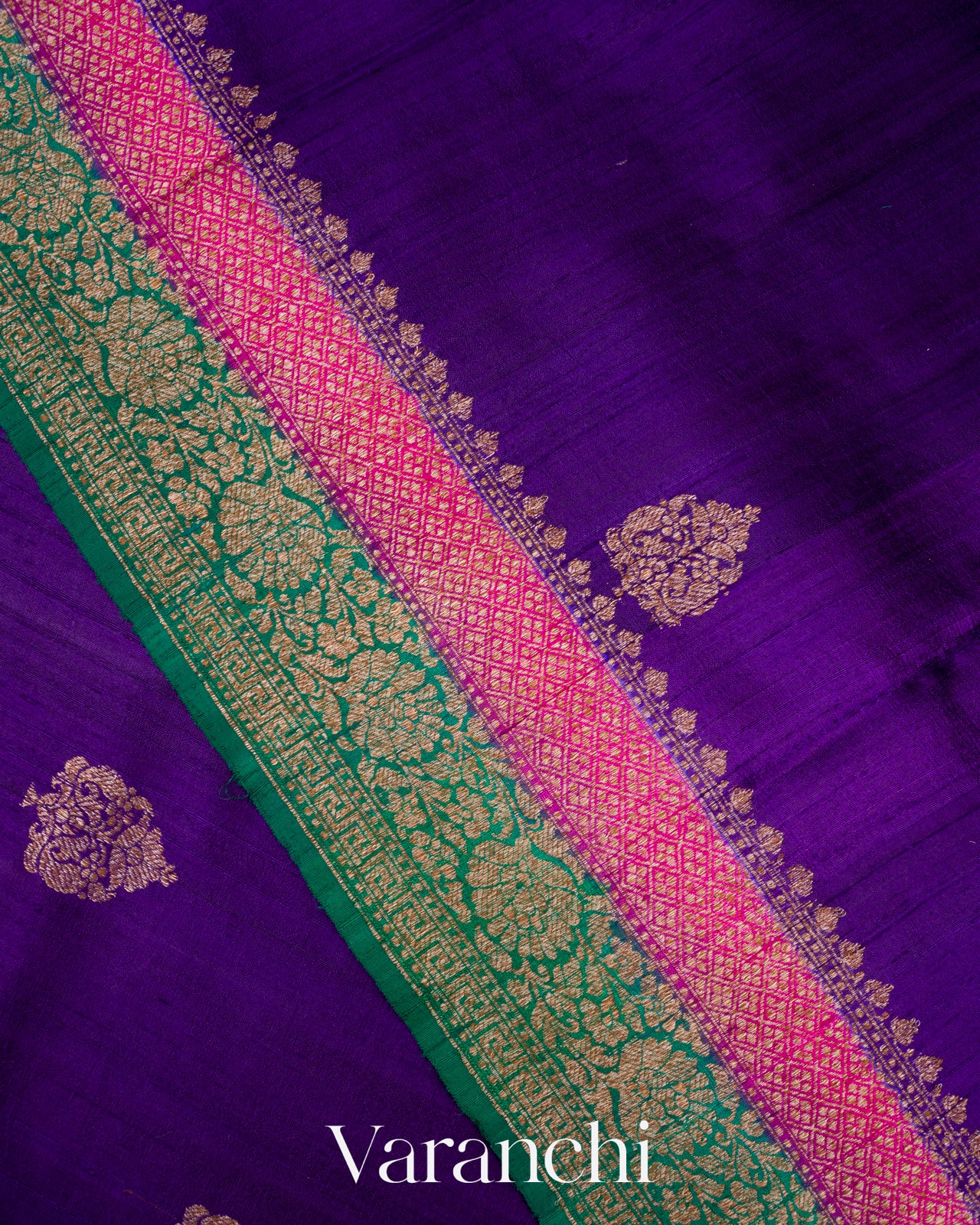 Deep Violet Pure Raw Silk Handloom Saree