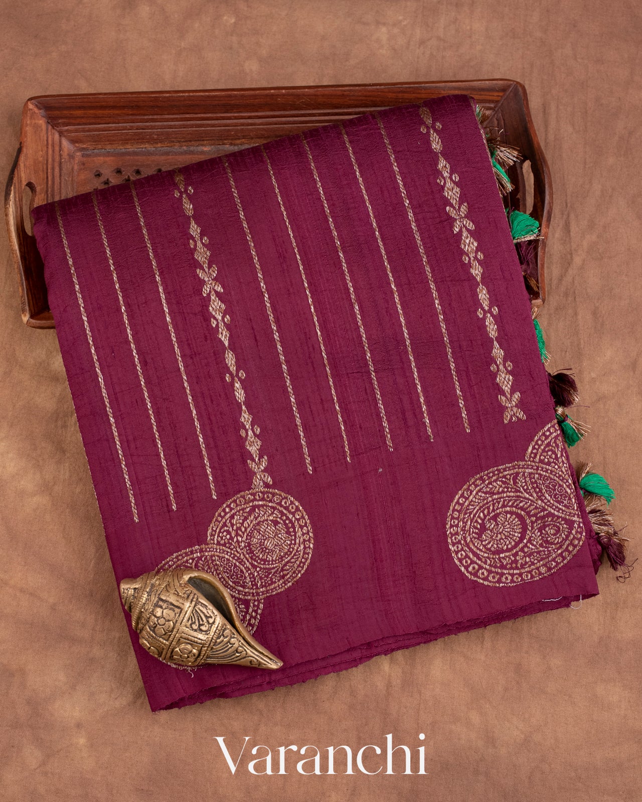 Wine Pure Raw Silk Handloom Saree