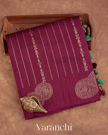 Wine Pure Raw Silk Handloom Saree