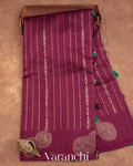 Wine Pure Raw Silk Handloom Saree