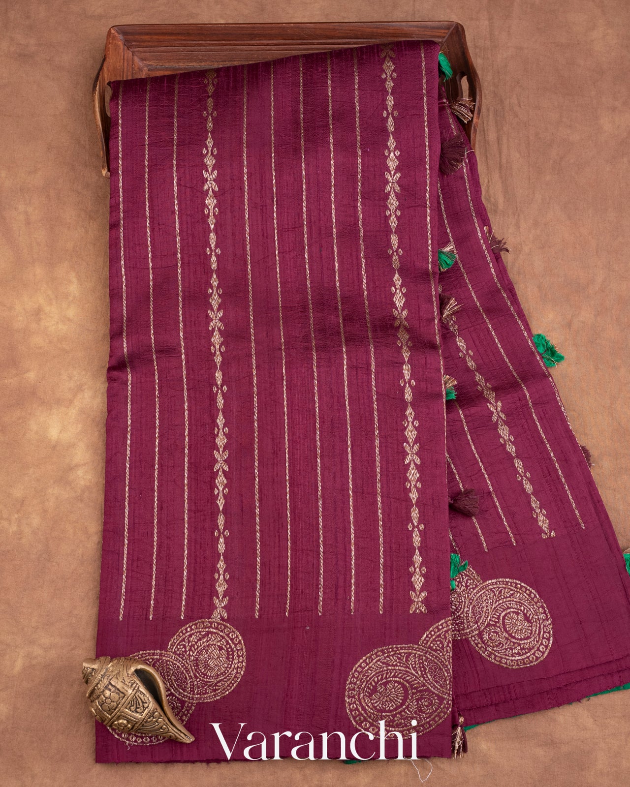Wine Pure Raw Silk Handloom Saree