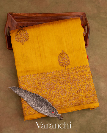 Turmeric Yellow Raw Silk Handloom Saree