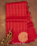 Red Checks Pure Kora Silk Handloom Saree