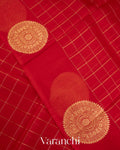 Red Checks Pure Kora Silk Handloom Saree