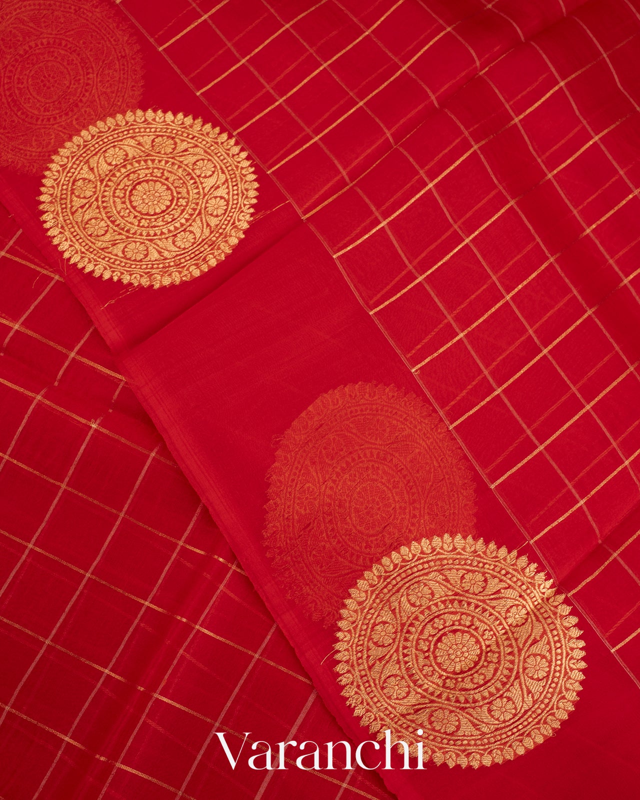 Red Checks Pure Kora Silk Handloom Saree