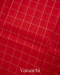 Red Checks Pure Kora Silk Handloom Saree