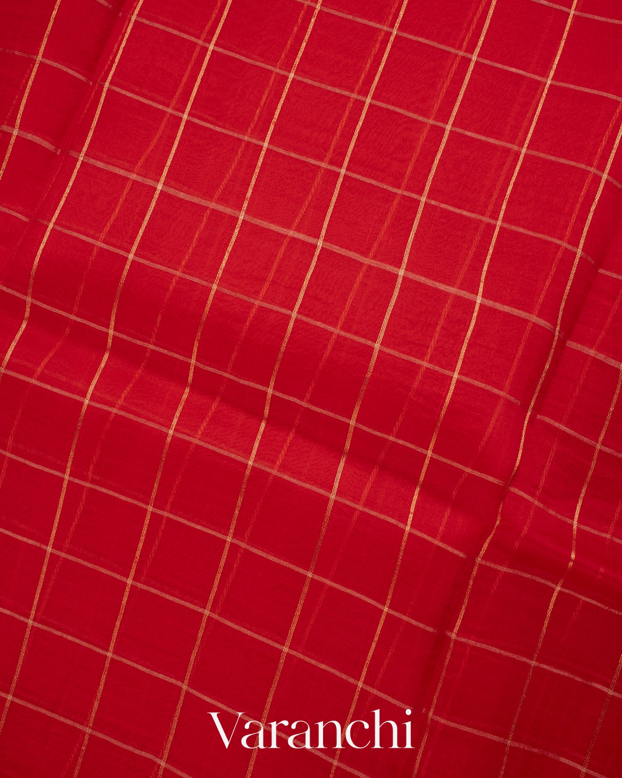 Red Checks Pure Kora Silk Handloom Saree