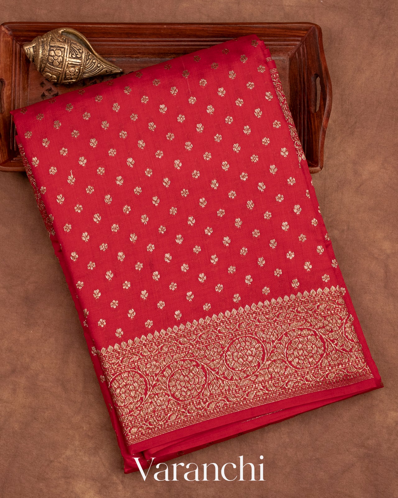 Crimson Red Pure Chiniya Silk Saree