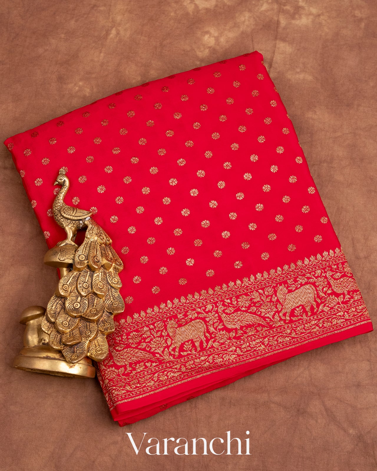 Red Pure Crepe Silk Handloom Saree