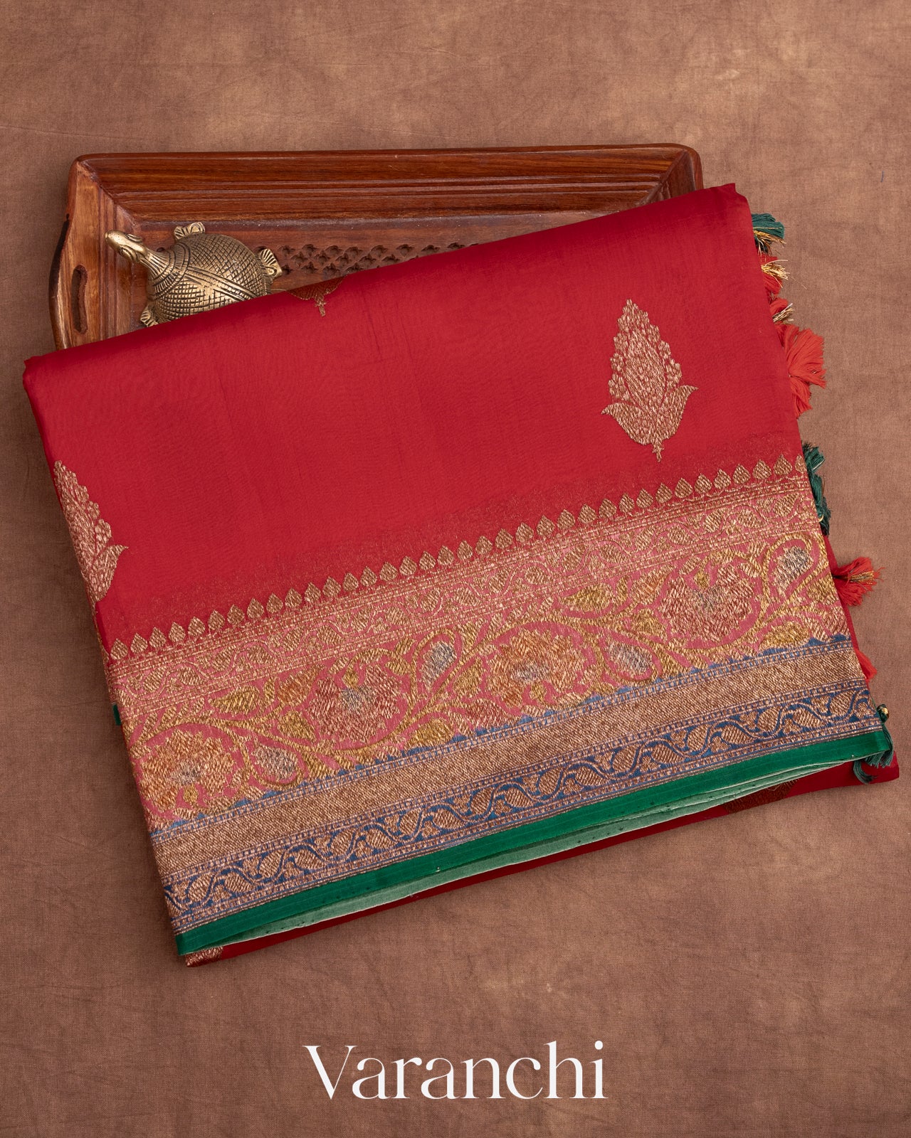 Red Pure Kora Silk Handloom Saree