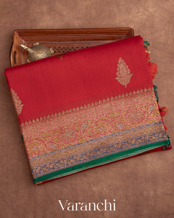 Red Pure Kora Silk Handloom Saree