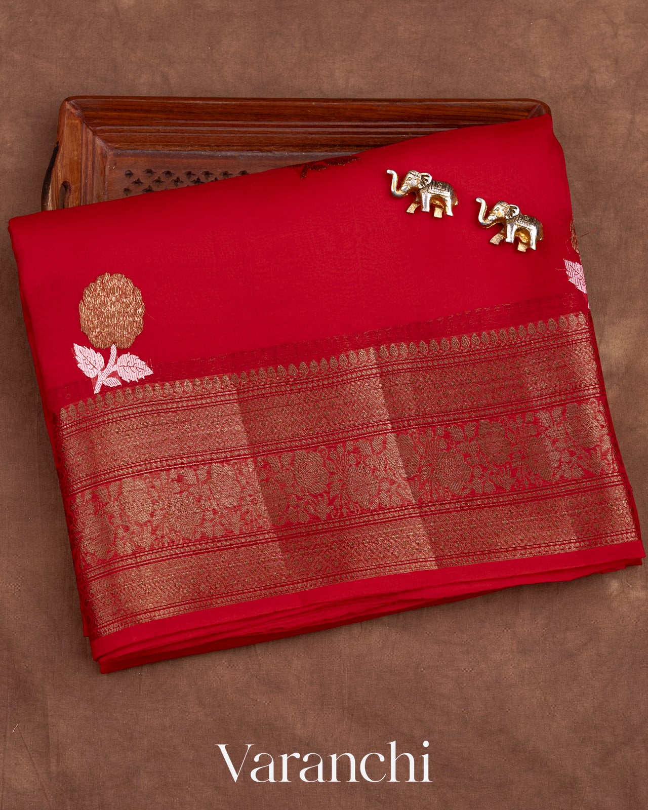 Crimson Red Pure Kora Silk Handloom Saree