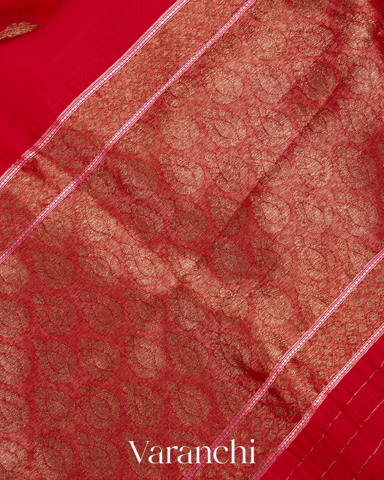 Crimson Red Pure Kora Silk Handloom Saree