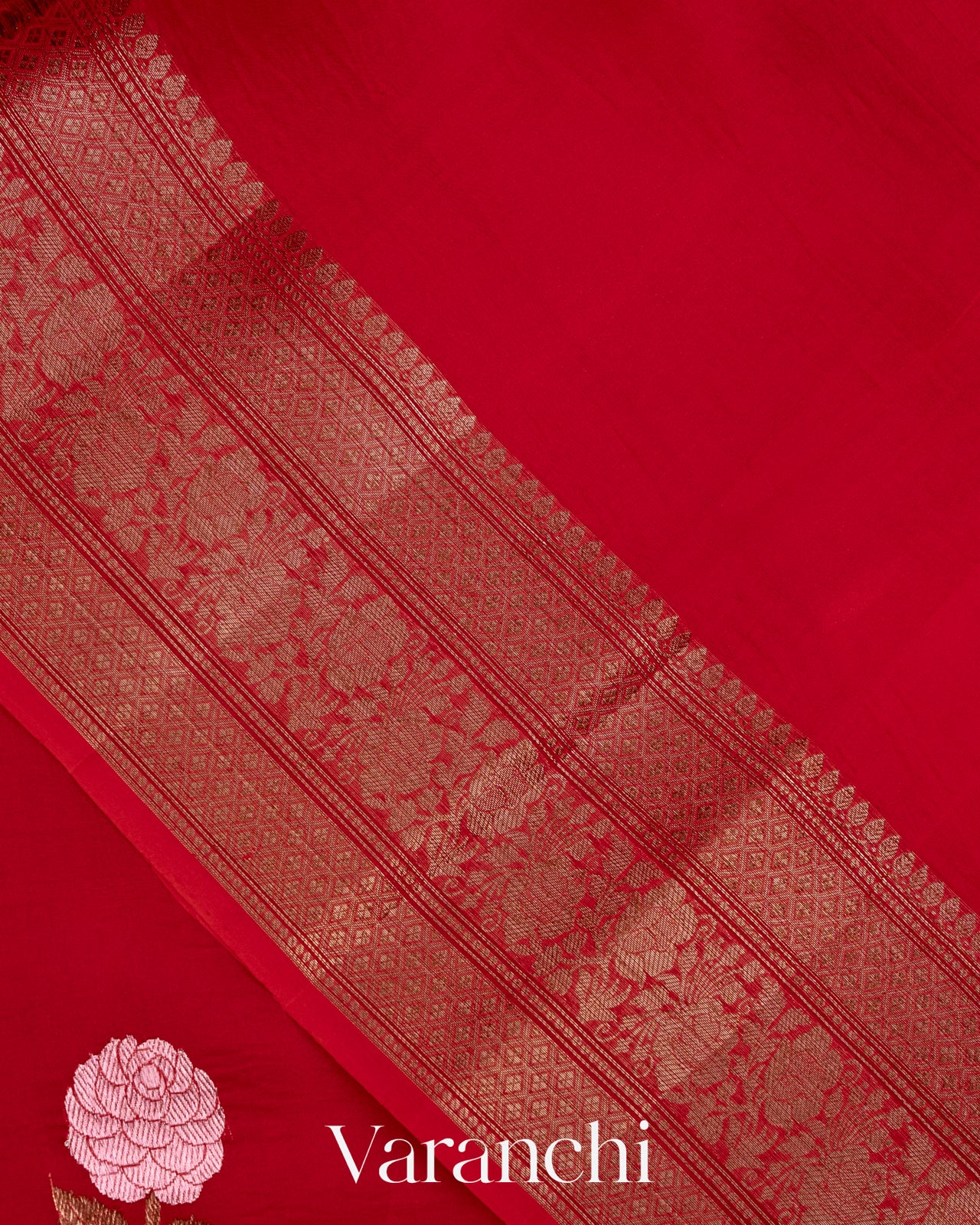 Crimson Red Pure Kora Silk Handloom Saree