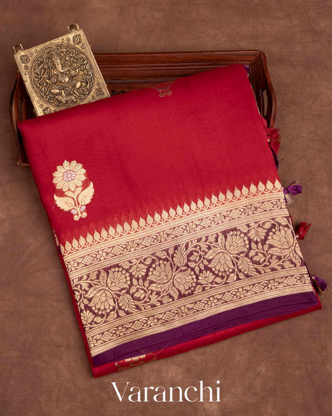 Chilli Red Pure Kora Silk Handloom Saree