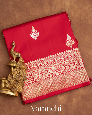 Red Pure Raw Mango Silk Handloom Saree