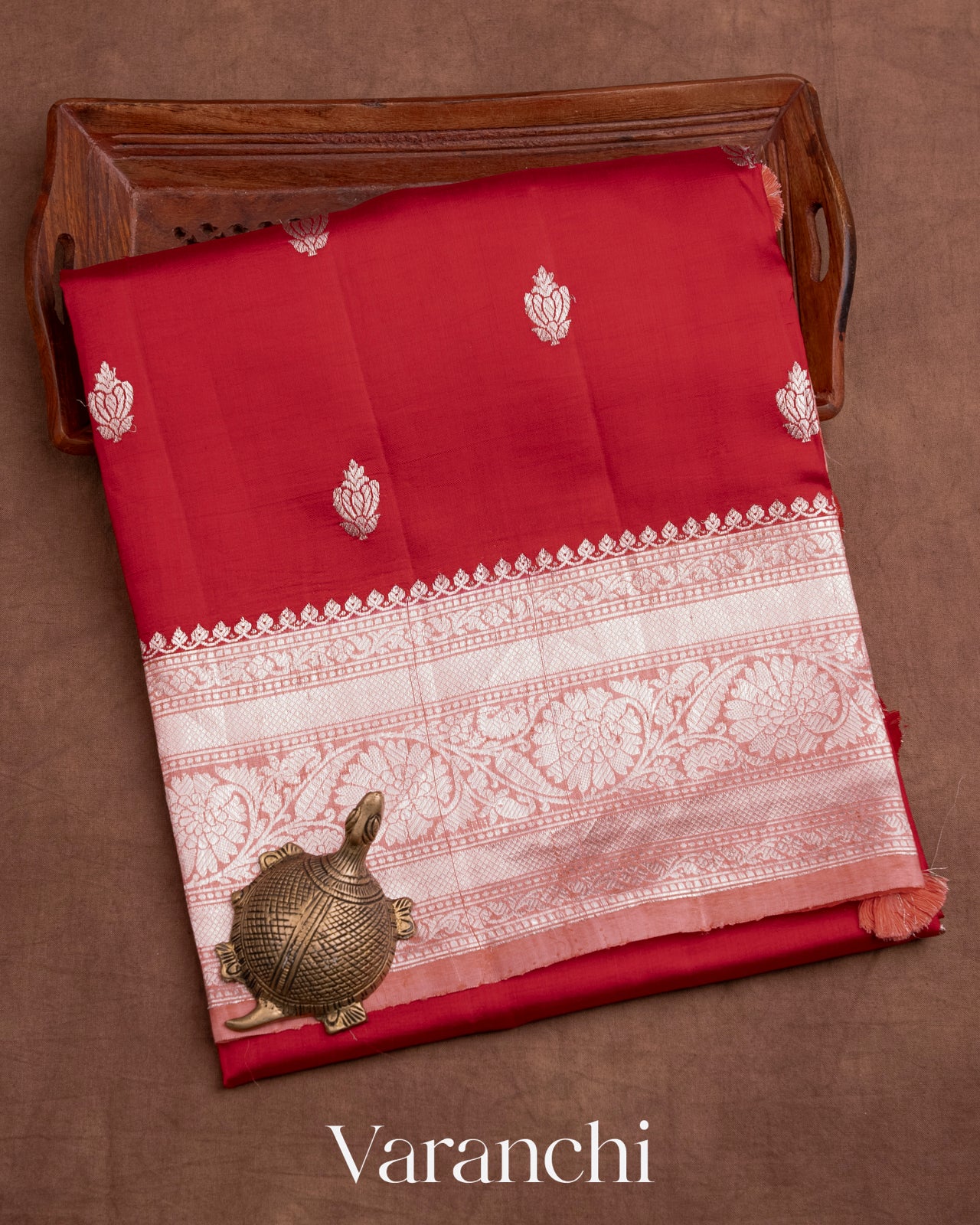 Red and Peachy Pink Pure Raw Mango Silk Handloom Saree