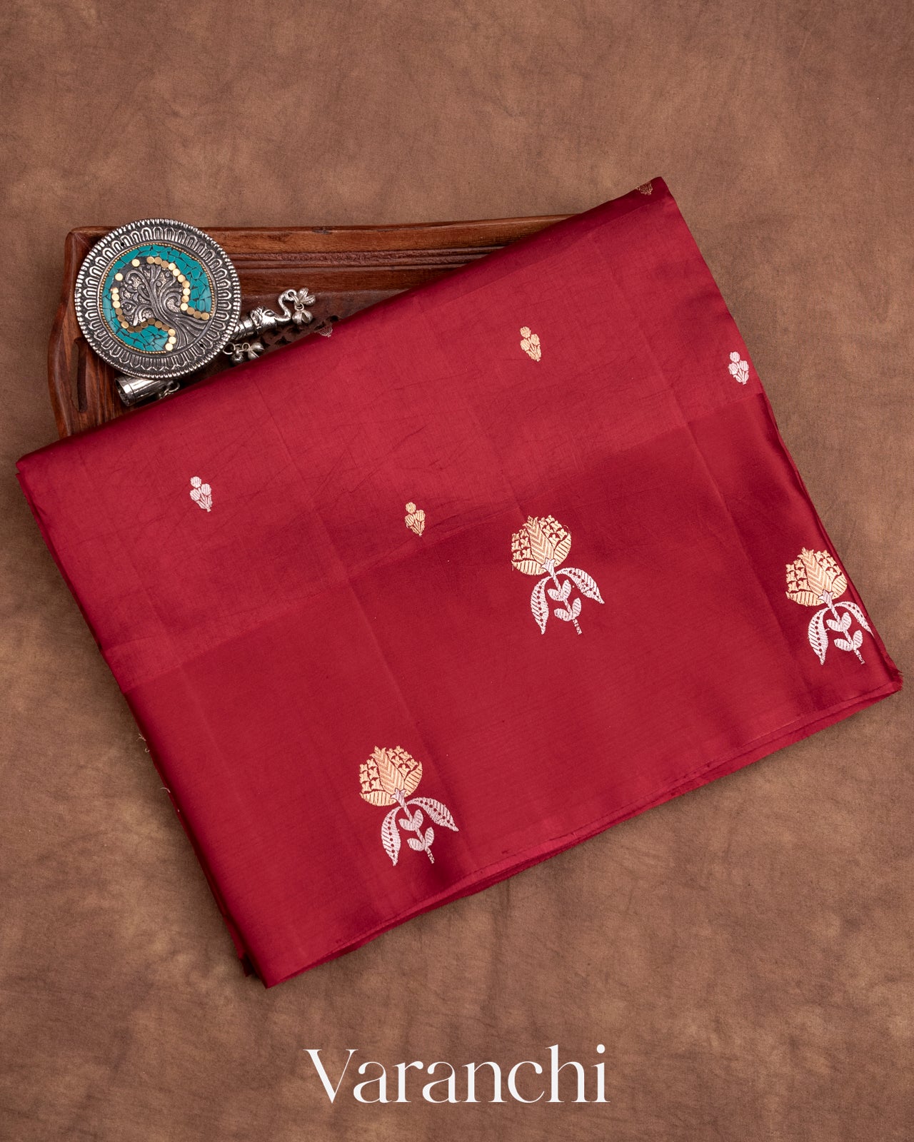 Deep Red Pure Raw Mango Silk Handloom Saree