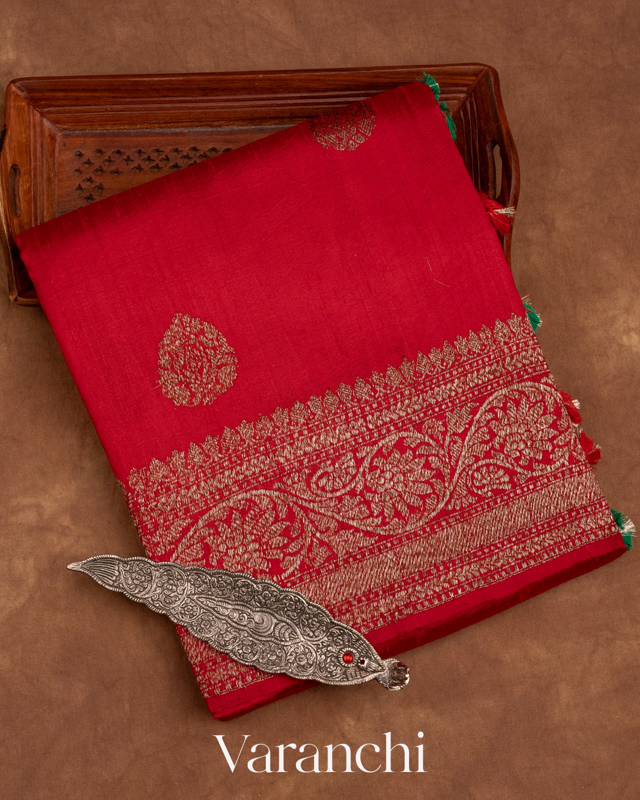 Red Pure Raw Silk Handloom Saree