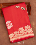 Bright Red Pure Tussar Silk Handloom Saree