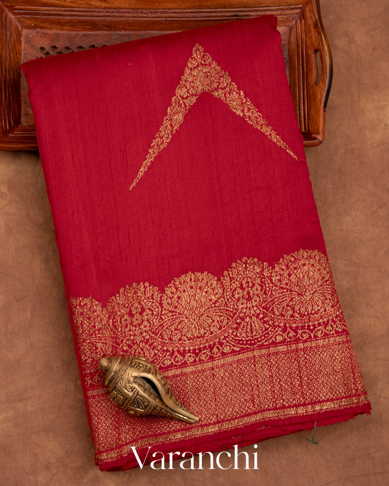 Deep Red Pure Tussar Silk Handloom Saree