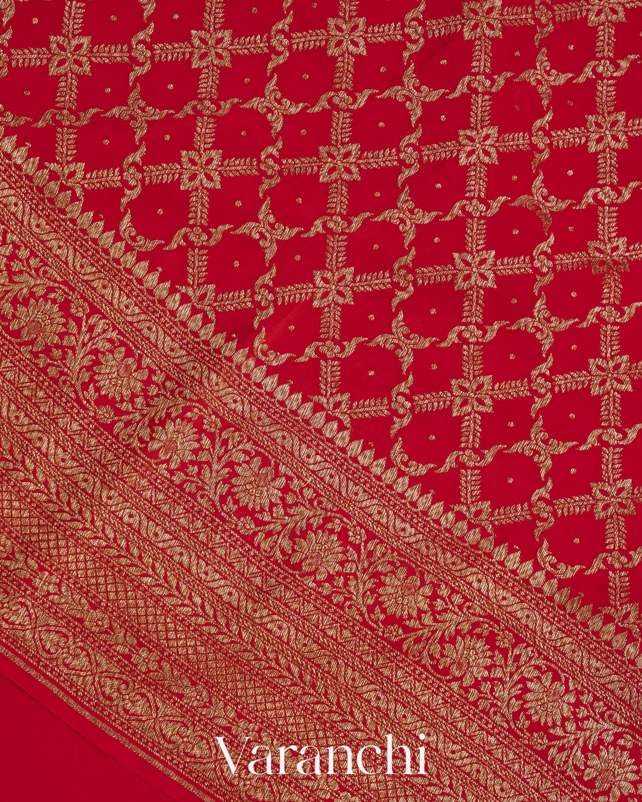 Bright Red Crepe Silk Saree