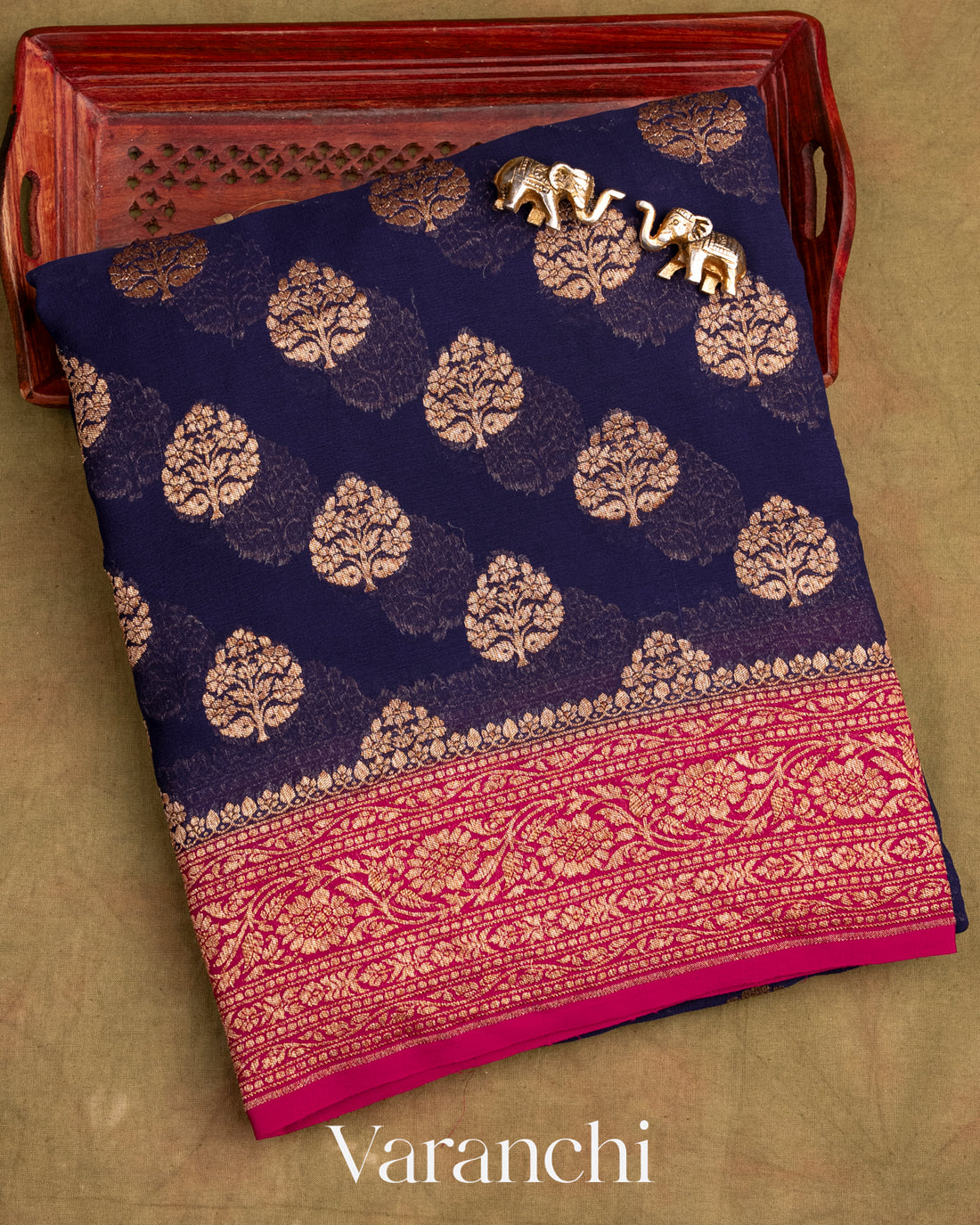 Navy Blue Pure Georgette Silk Saree