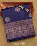 Navy Blue Pure Raw Silk Handloom Saree