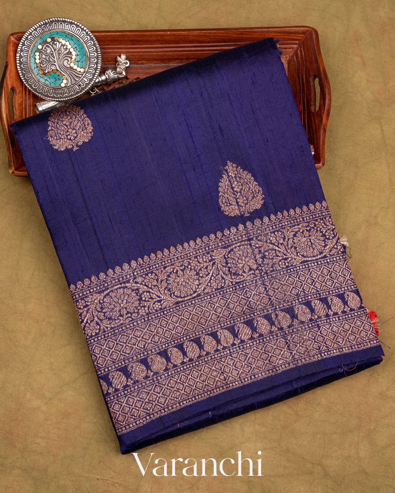 Navy Blue Pure Raw Silk Handloom Saree