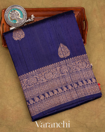 Navy Blue Pure Raw Silk Handloom Saree