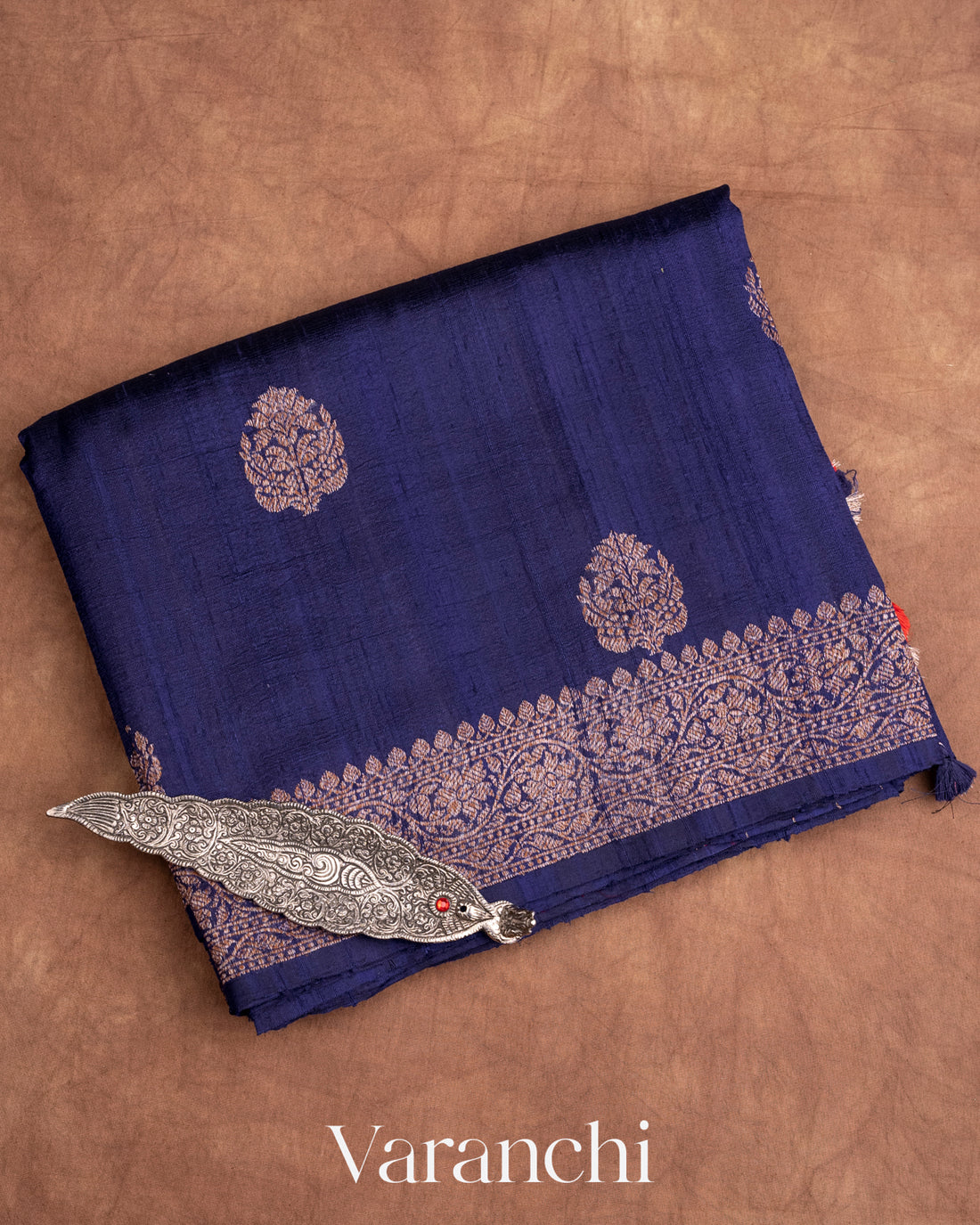 Navy Blue Pure Raw Silk Handloom Saree