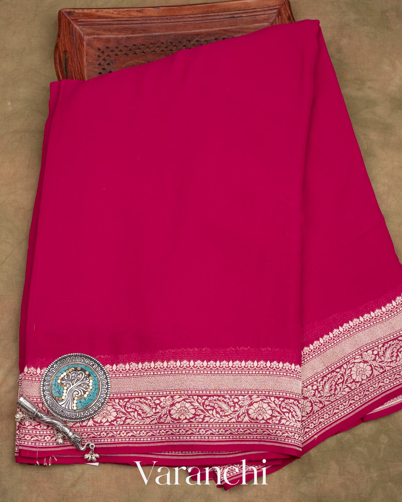 Ruby Pink Pure Georgette Silk Saree