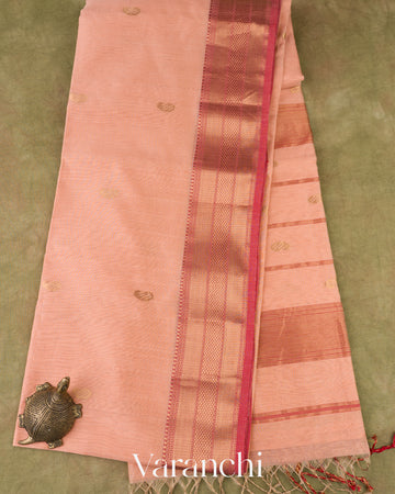 Powder Peach Pure Chanderi Silk Cotton Saree 