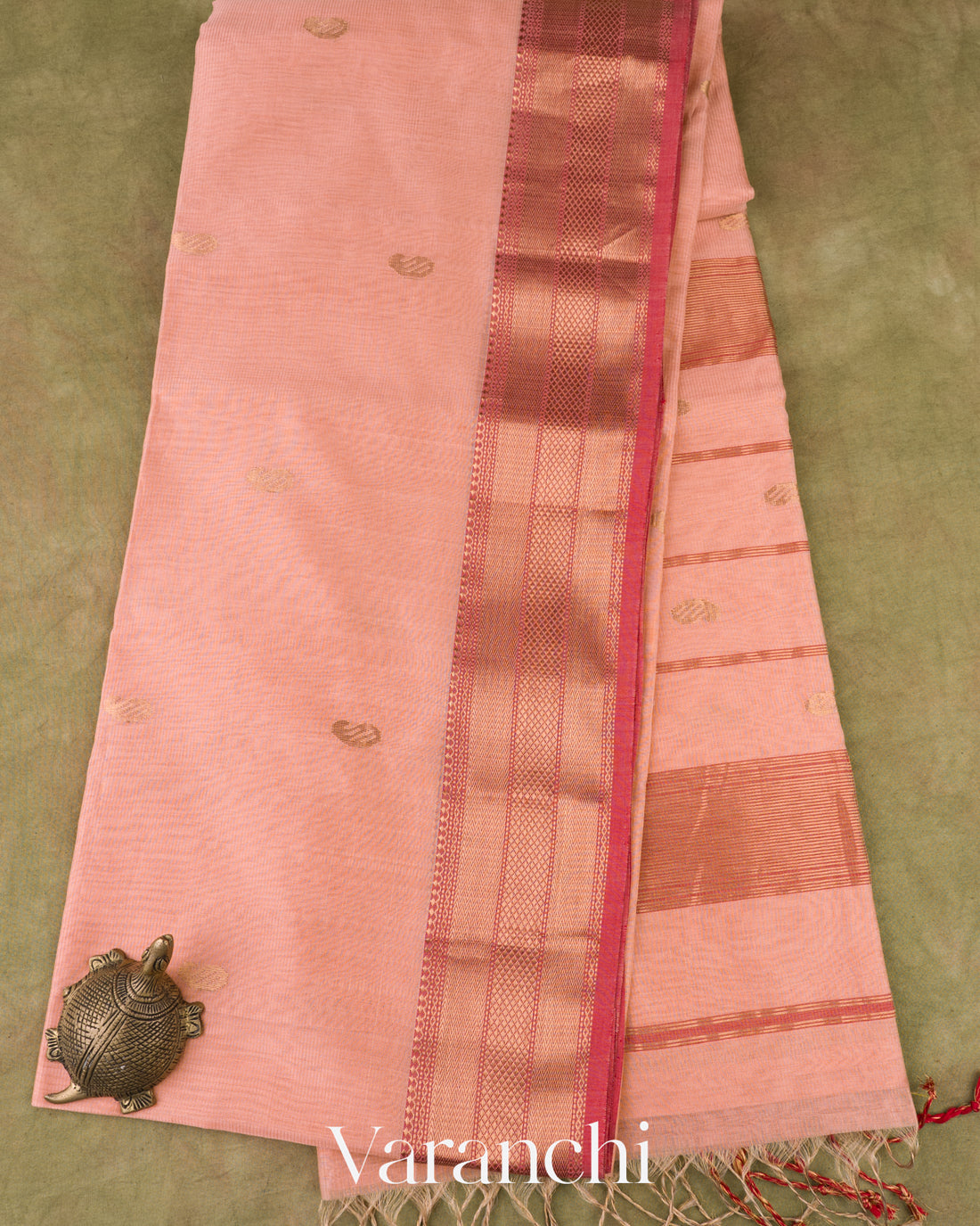 Blush Peach Pure Maheswari Silk Cotton Handloom Saree