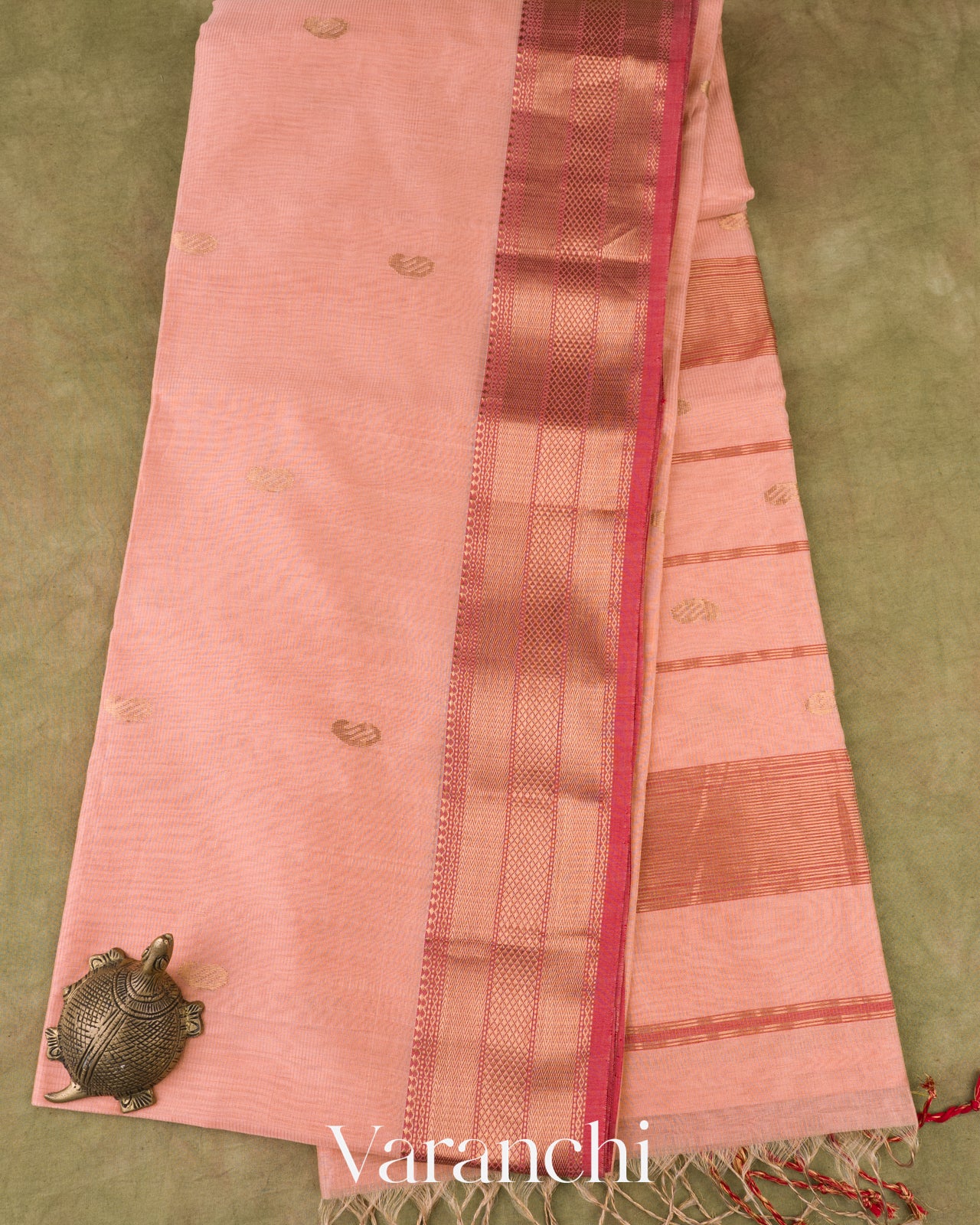Blush Peach Pure Maheswari Silk Cotton Handloom Saree